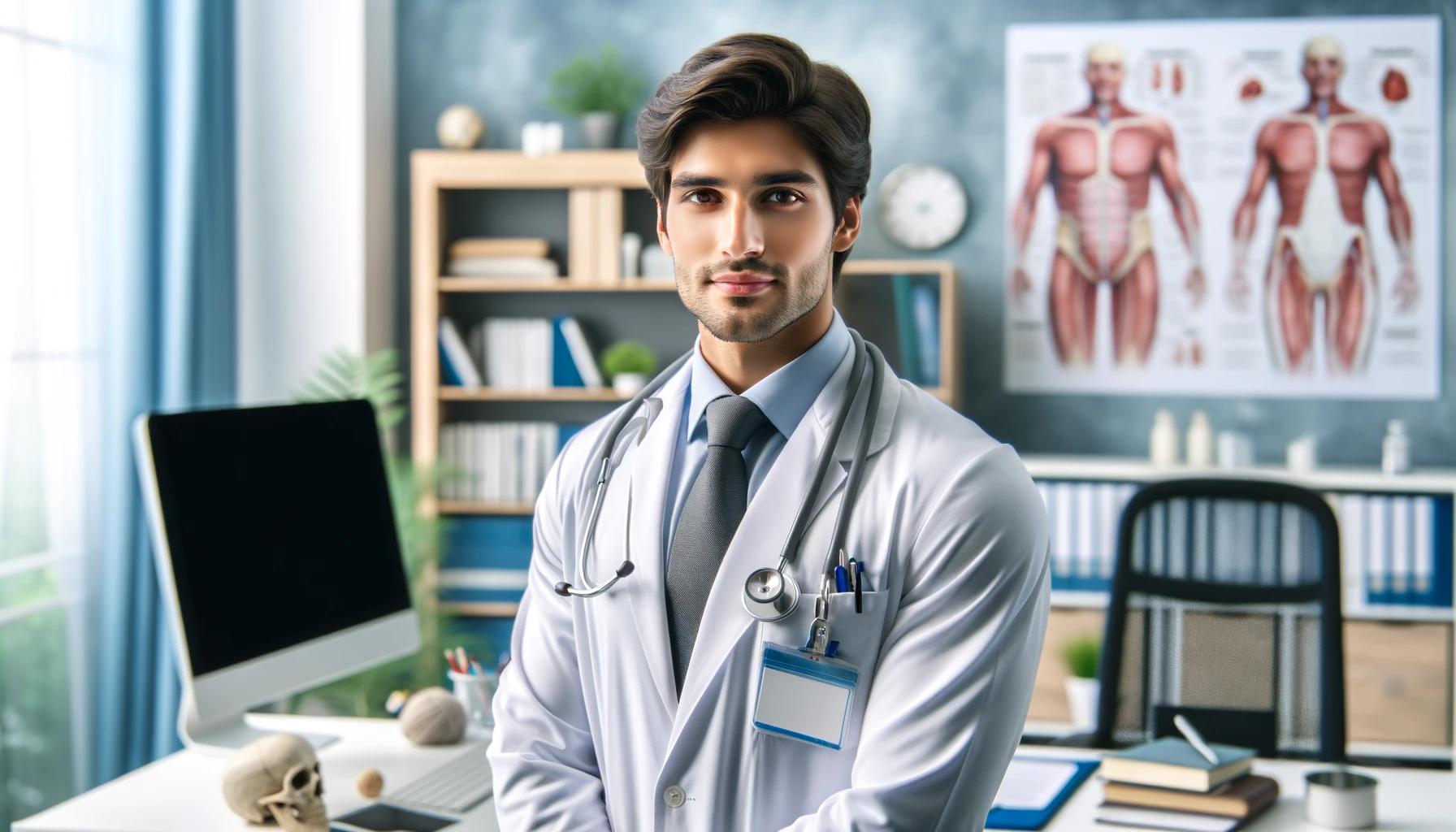 a handsome surgery doctor from Turkey, situated in an office environment. He confirms that Turkey is good for cosmetic surgery.